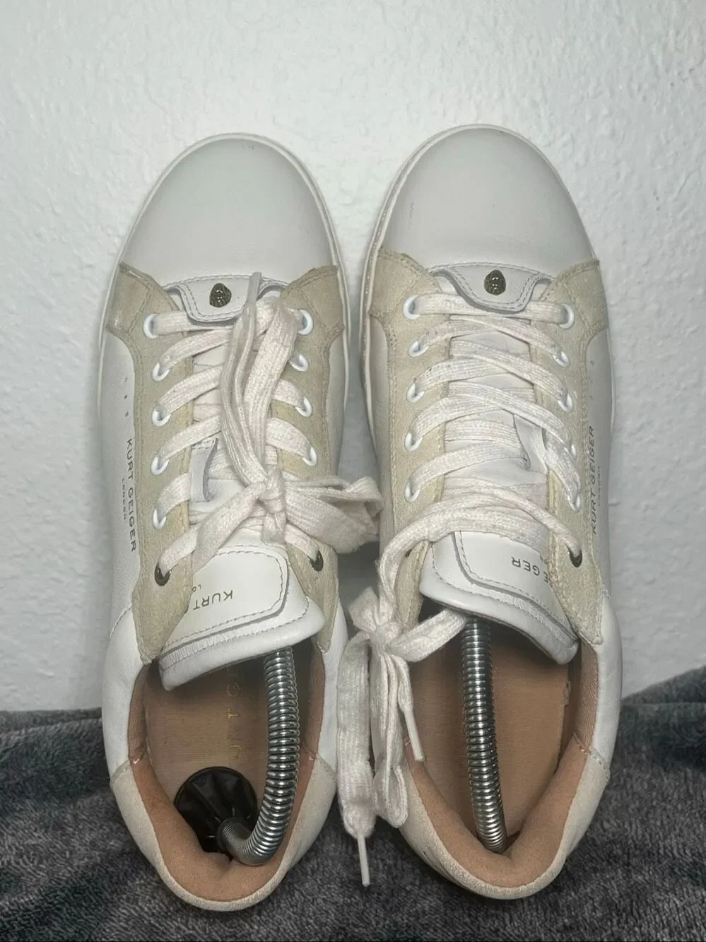 Kurt Geiger London White Leather & Suede Eagle Head Platform Sneakers EU 39 / US